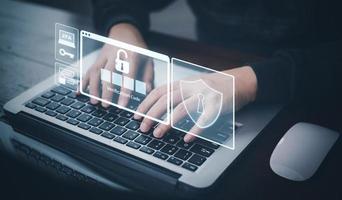 Cyber security and Security password login online concept  Hands typing and entering username and password of social media, log in with smartphone to an online bank account, data protection hacker photo
