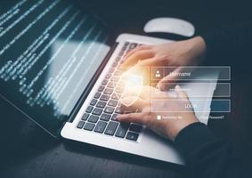 Laptop with Cyber security with Code html and programming on screen laptop,Programmer development Computer code,web design  coding technology in software, digital software technology development, IoT photo