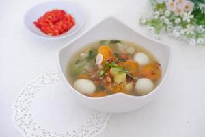 delicious quail egg soup as background photo