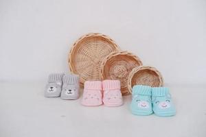 cute baby crochet shoes as a background photo