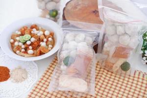 Meatballs with Peanut Crackers as a Background photo