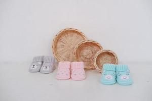 cute baby crochet shoes as a background photo