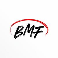 letra o palabra bmf rasguño fuente en elipse imagen gráfico icono logo diseño resumen concepto vector existencias. lata ser usado como un símbolo relacionado a inicial.