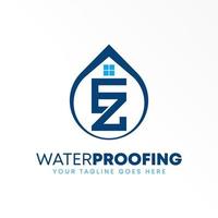 Letter or word EZ or ZE connected font with Roof, window, and water  image graphic icon logo design abstract concept vector stock. Can be used as a symbol related to waterproofing.