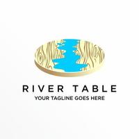 Circle wood Table with River motif image graphic icon logo design abstract concept vector stock. Can be used as a symbol related to interior.