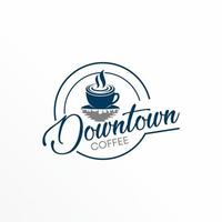 cup Coffee with downtown or building shadow image graphic icon logo design abstract concept vector stock. Can be used as a symbol related to business or drink.