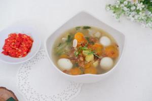 delicious quail egg soup as background photo