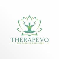 Body or human in Yoga position with lotus around image graphic icon logo design abstract concept vector stock. Can be used as a symbol related to Meditation.