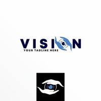 Letter VISION with flip Hands and eye image graphic icon logo design abstract concept vector stock. Can be used as a symbol related to health.