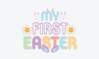 My First Easter Hand drawn Easter quote for baby with bunny ears. First Easter for baby. Hand drawn Easter quote for baby boy vector