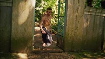 A Lover couple running together with excitement while wearing a golden crown through the gate video