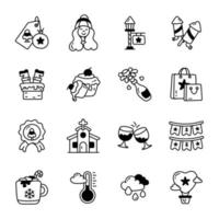 Doodle Set of Christmas Celebration Icons vector