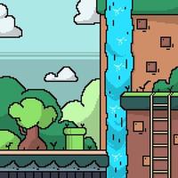 Waterfall View in Pixel Style vector