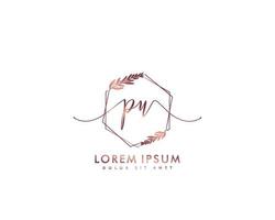 Initial letter PU Feminine logo beauty monogram and elegant logo design, handwriting logo of initial signature, wedding, fashion, floral and botanical with creative template vector