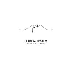 Initial letter PR Feminine logo beauty monogram and elegant logo design, handwriting logo of initial signature, wedding, fashion, floral and botanical with creative template vector