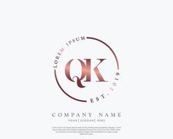 Initial letter QK Feminine logo beauty monogram and elegant logo design, handwriting logo of initial signature, wedding, fashion, floral and botanical with creative template vector