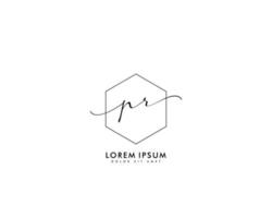 Initial letter PR Feminine logo beauty monogram and elegant logo design, handwriting logo of initial signature, wedding, fashion, floral and botanical with creative template vector