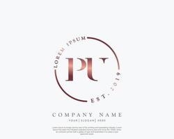Initial letter PU Feminine logo beauty monogram and elegant logo design, handwriting logo of initial signature, wedding, fashion, floral and botanical with creative template vector