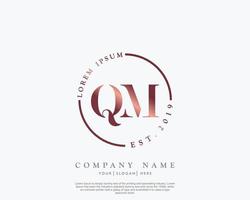 Initial letter QM Feminine logo beauty monogram and elegant logo design, handwriting logo of initial signature, wedding, fashion, floral and botanical with creative template vector