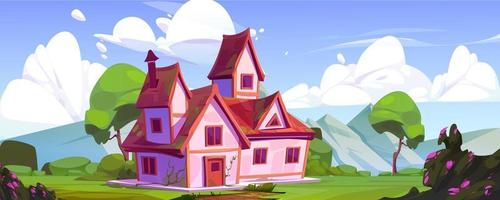 Nice house surrounded by mountain landscape vector