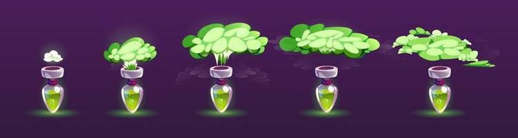 Potion bottle with puff cloud animation set vector