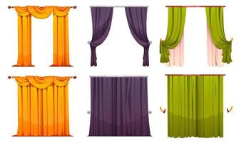 Cartoon set of open and closed curtains on white vector