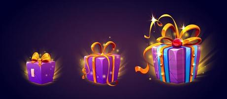 Game ui icons of gift boxes, present packages vector