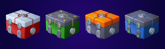 Game futuristic boxes, future technology chests vector