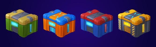 Game futuristic boxes, future technology chests vector