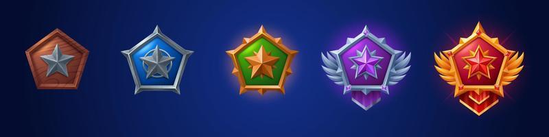 Cartoon set of game badges of different rank vector