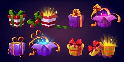 Set of open and closed gift boxes on background vector