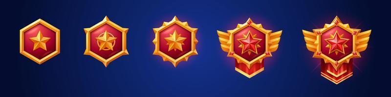 Cartoon set of game badges of different rank vector