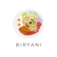 Vector Illustration Logo Chicken Biryani Rice With Curry Sauce Served On A White Plate