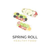 Vector Illustration Logo Vietnamese Spring Roll Wrapped in Rice Paper With Delicious Fresh Fruit Filling