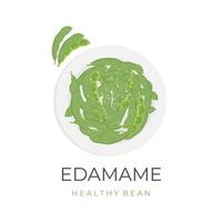 delicioso edamame vector ilustración logo servido en un blanco plato