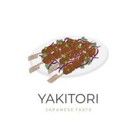 delicioso yakitori vector ilustración logo con vegetales servido en un plato