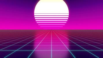 retrò, futuristico anni 80 design - viola e rosa griglia terra e sole video