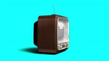 retro Fernseher einstellen mit Grün Bildschirm isoliert auf Blau Hintergrund video