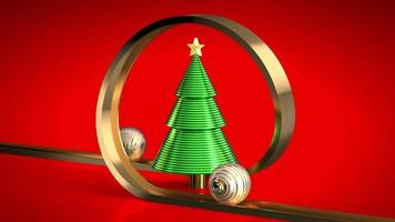 Christmas Baubles Rolling on a Serpentine and Geometrical Tree with a Star Isolated on Red Background video