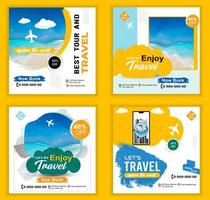 Social media Travel and tours ad design. Enjoy Holiday Adventure Template. social media post template. Travel agency Poster. Truism Vacation Discount Banner. vector