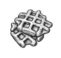 Ink sketch of waffles isolated on white background. Hand drawn vector illustration. Retro style.