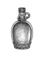 Maple syrup bottle. Ink sketch isolated on white background. Hand drawn vector illustration. Retro style.