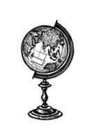 Globe. Vintage object. Ink sketch isolated on white background. Hand drawn vector illustration. Retro style.