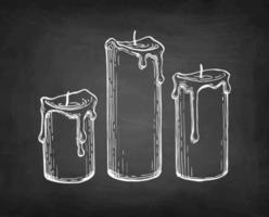 Extinguished candles. Chalk sketch on blackboard background. Hand drawn vector illustration. Retro style.