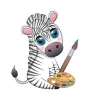 Zebra painter with paint palette and brush. Profession, hobby, children's character vector