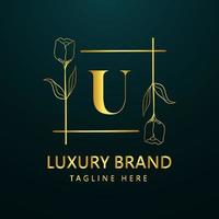 Premium letter U logo icon design. Luxury jewelry frame gem edge logotype. Beauty, Fashion, Spa icon, Floral logo design vector