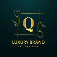 prima letra q logo icono diseño. lujo joyería marco joya borde logotipo belleza, moda, spa icono, floral logo diseño vector