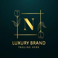 Premium letter N logo icon design. Luxury jewelry frame gem edge logotype. Beauty, Fashion, Spa icon, Floral logo design vector