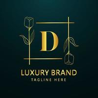 Premium letter D logo icon design. Luxury jewelry frame gem edge logotype. Beauty, Fashion, Spa icon, Floral logo design vector