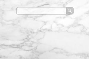 Search Bar with Magnifying Glass Icon on White Marble Wall with Wooden Floor for Background, Suitable for Technology and Communication Concept. photo